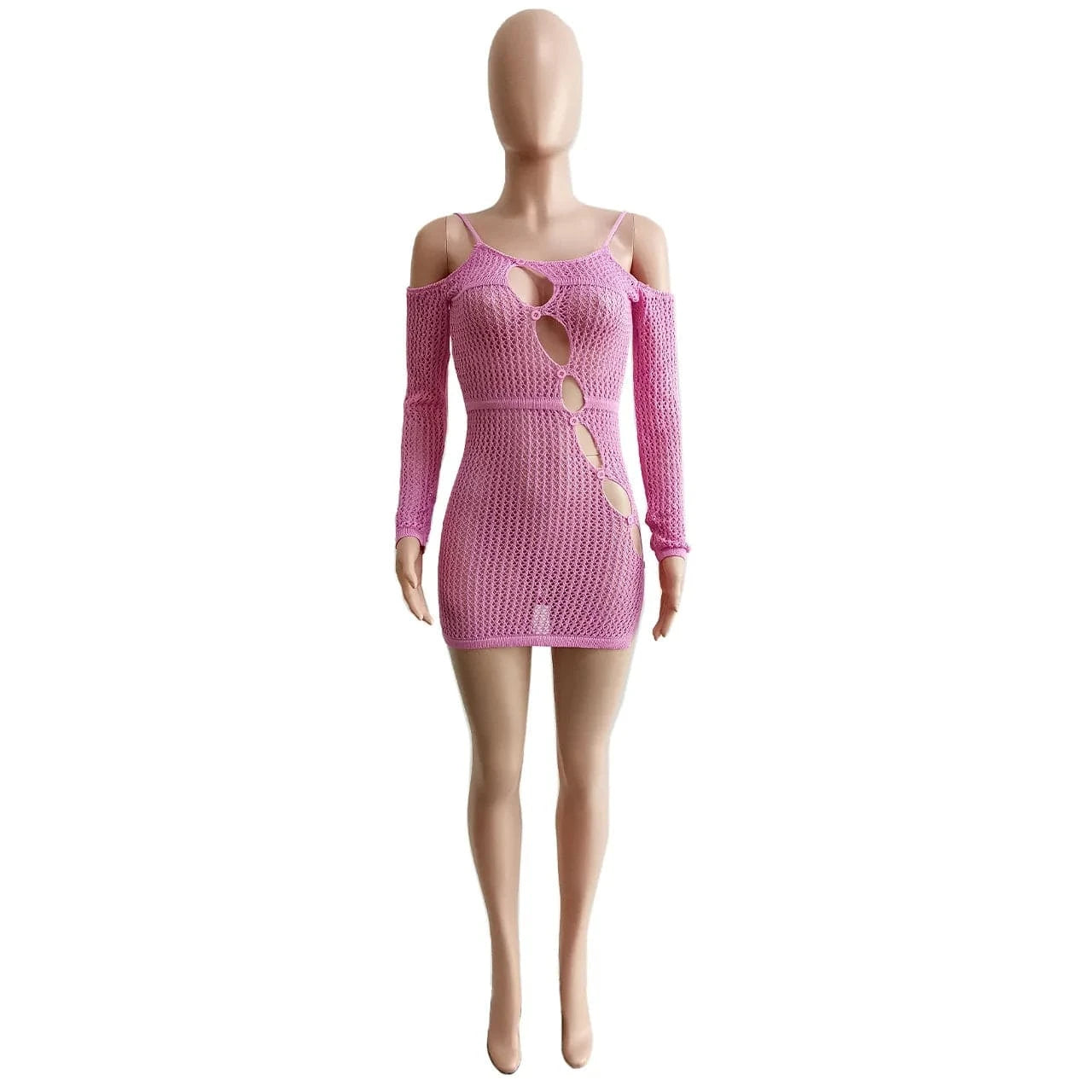 Spring Dresses Women 2024 Ribbed Knit Crochet Dress Sheer Long Sleeves Trendy Sexy Cutout Mini Length Knitted Dresses for Women
