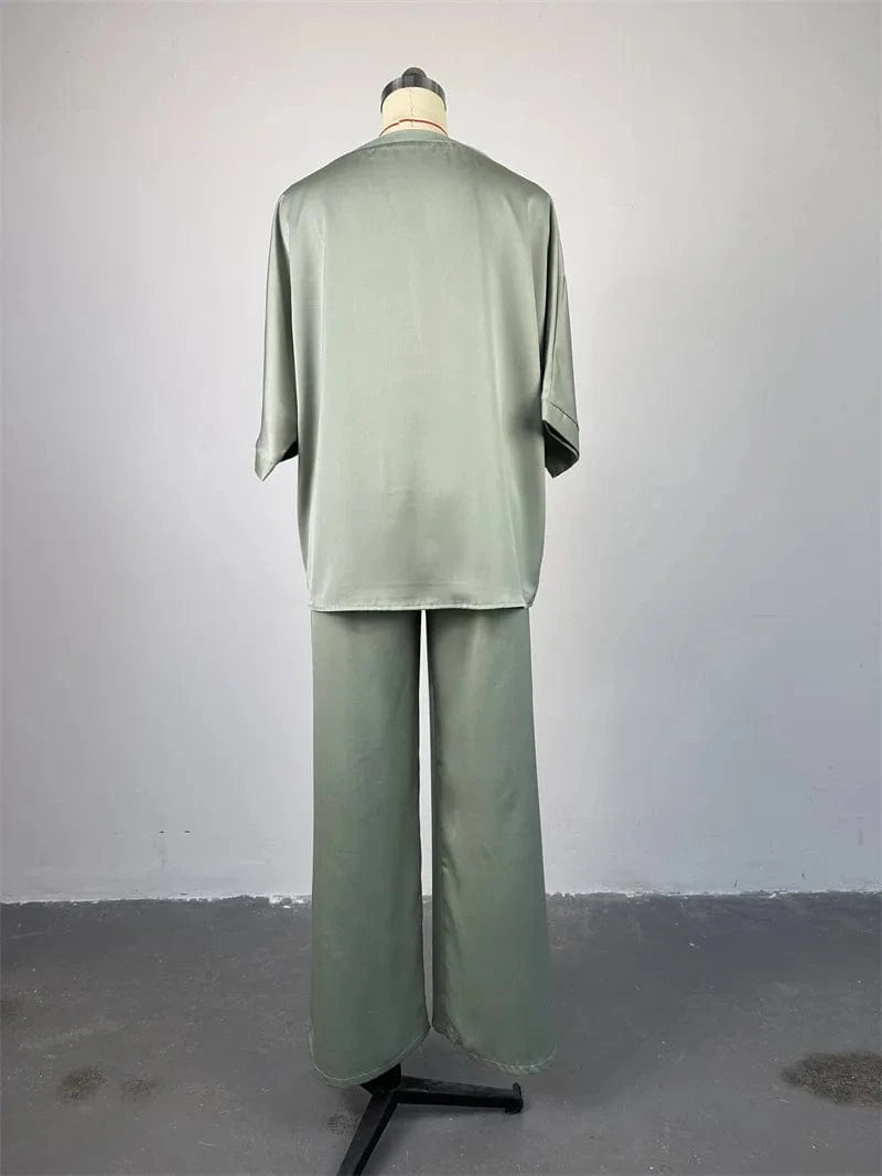 Spring fall new ladies clothing women elegant temperament loose casual t shirt top wide leg pants fashion two piece women's sets