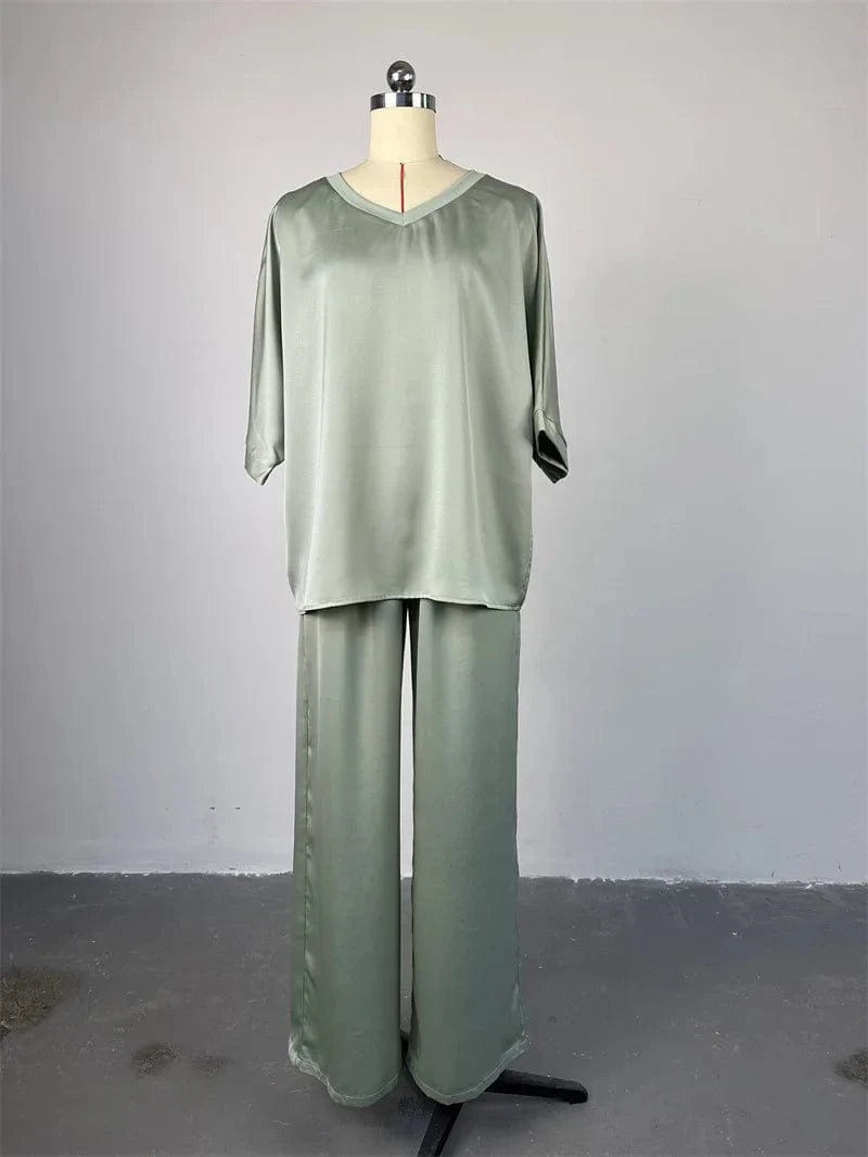 Spring fall new ladies clothing women elegant temperament loose casual t shirt top wide leg pants fashion two piece women's sets