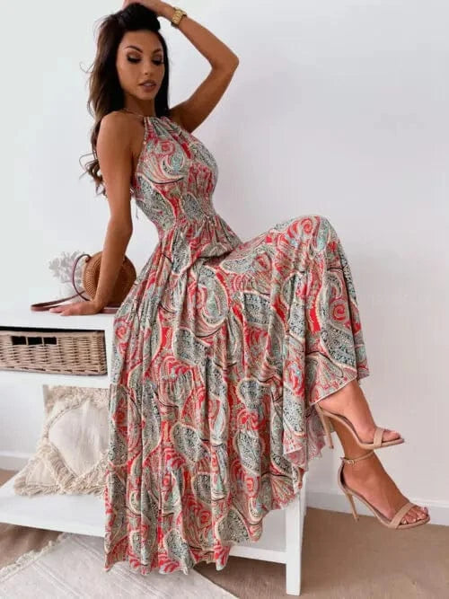 Spring Floral Printed Muslim Dress Long Sleeve Ramadan Turkey Vestidos Vintage Holiday Maxi Robe Kaftan Tunic Sundress
