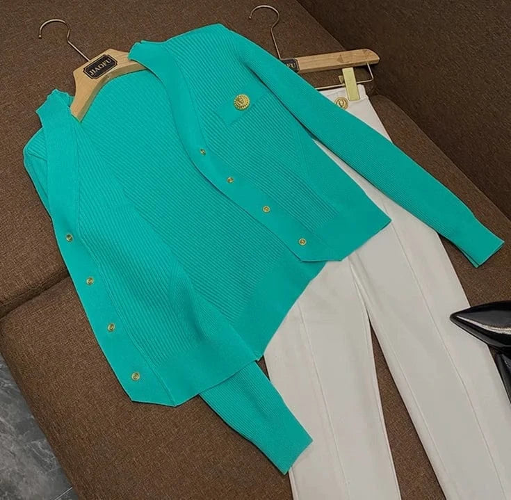 Spring New Arrival 2024 All-match V-neck High Quality Single-breaseted Long Sleeve Sweater Knitted Slim Short Cardigan