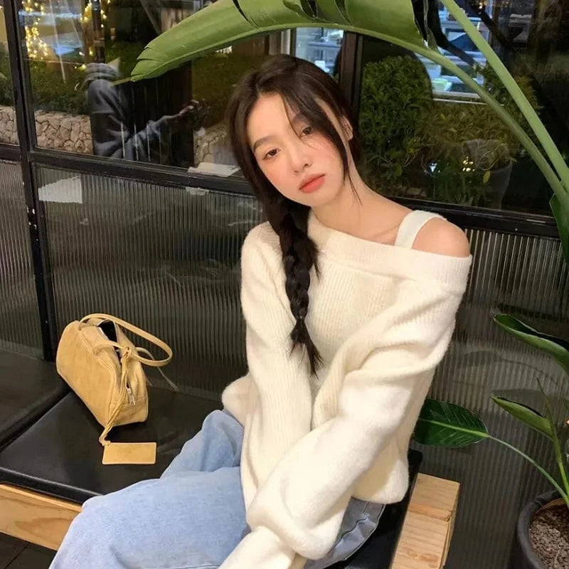 Spring new arrival high-quality best-selling square collar long sleeve loose sexy fashion ladies boutique solid color sweater