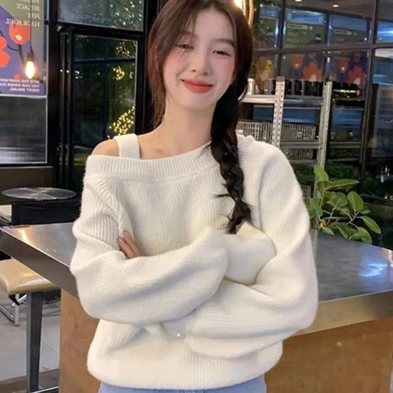 Spring new arrival high-quality best-selling square collar long sleeve loose sexy fashion ladies boutique solid color sweater