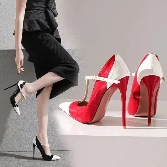 Spring New Black White Patchwork Women Wedding Pumps Spike High Heels Lady Dress Shoes Plus Big Size 34-47