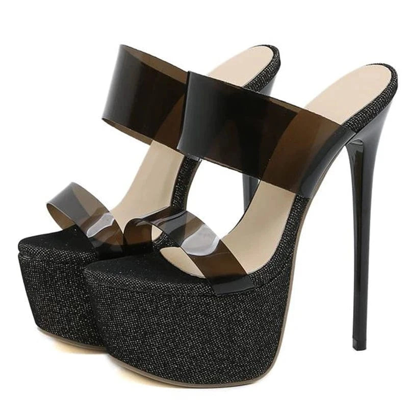 Spring Slip-On Rome Concise Mixed Colors Summer Fashion Party Head 2023PVC Bling Women High Heel Stiletto Platform Sandals Shoes