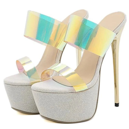Spring Slip-On Rome Concise Mixed Colors Summer Fashion Party Head 2023PVC Bling Women High Heel Stiletto Platform Sandals Shoes