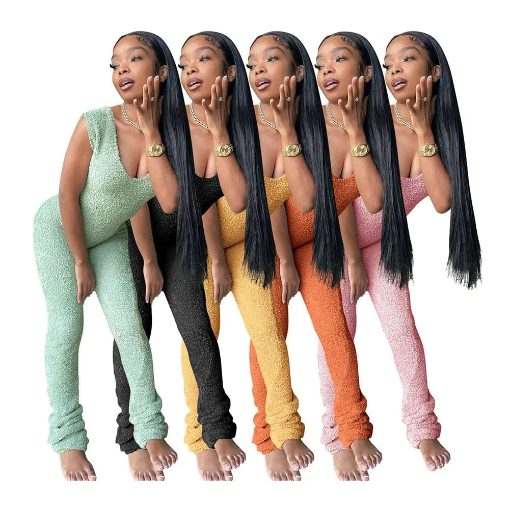 Spring Stretch One Piece Jumpsuit For Women 2023 Solid Sleeveless Jumpsuits Casual Pile of Pants Rompers Womens