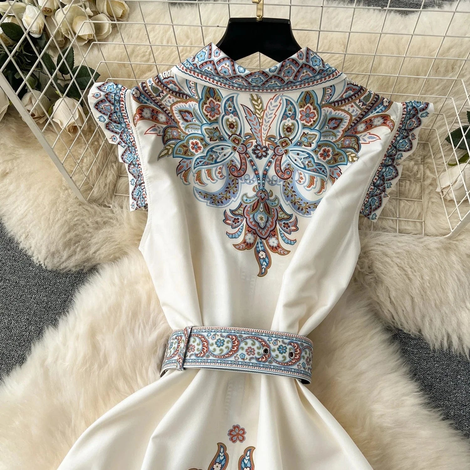 Spring / Summer 2024 Lapel Sleeveless Print Long Dress