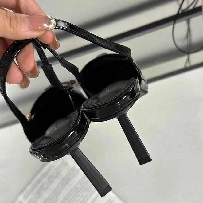 Spring/Summer 2024 New pointed patent leather low-cut high-heeled shoes fashion all-match back-empty stiletto sandals