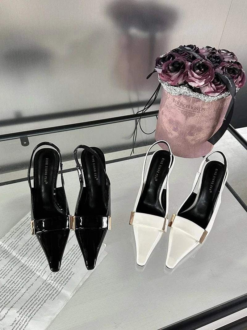 Spring/Summer 2024 New pointed patent leather low-cut high-heeled shoes fashion all-match back-empty stiletto sandals