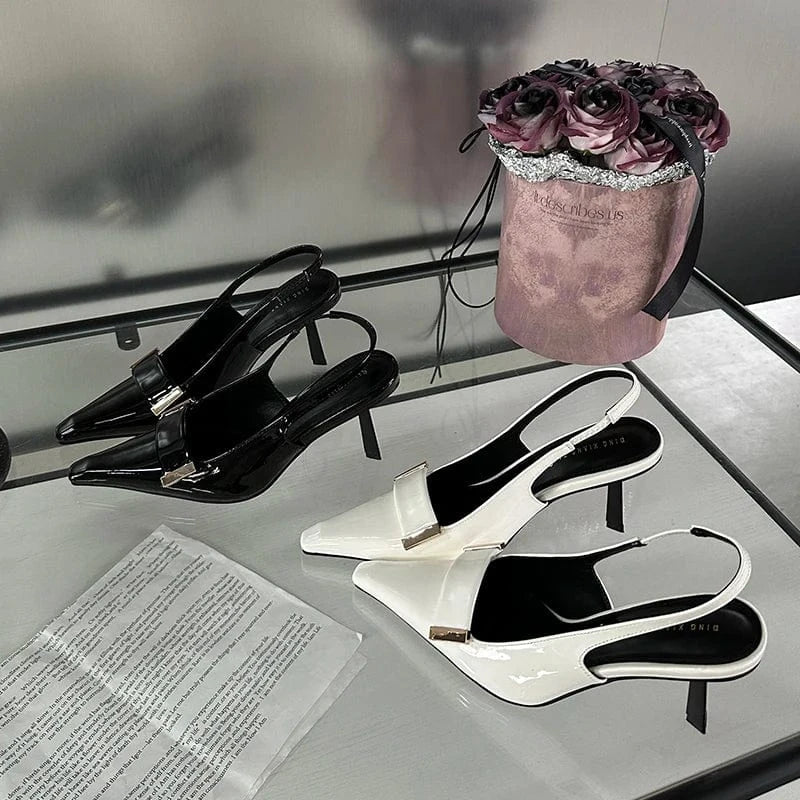 Spring/Summer 2024 New pointed patent leather low-cut high-heeled shoes fashion all-match back-empty stiletto sandals