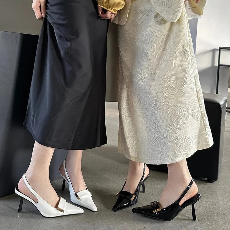 Spring/Summer 2024 New pointed patent leather low-cut high-heeled shoes fashion all-match back-empty stiletto sandals