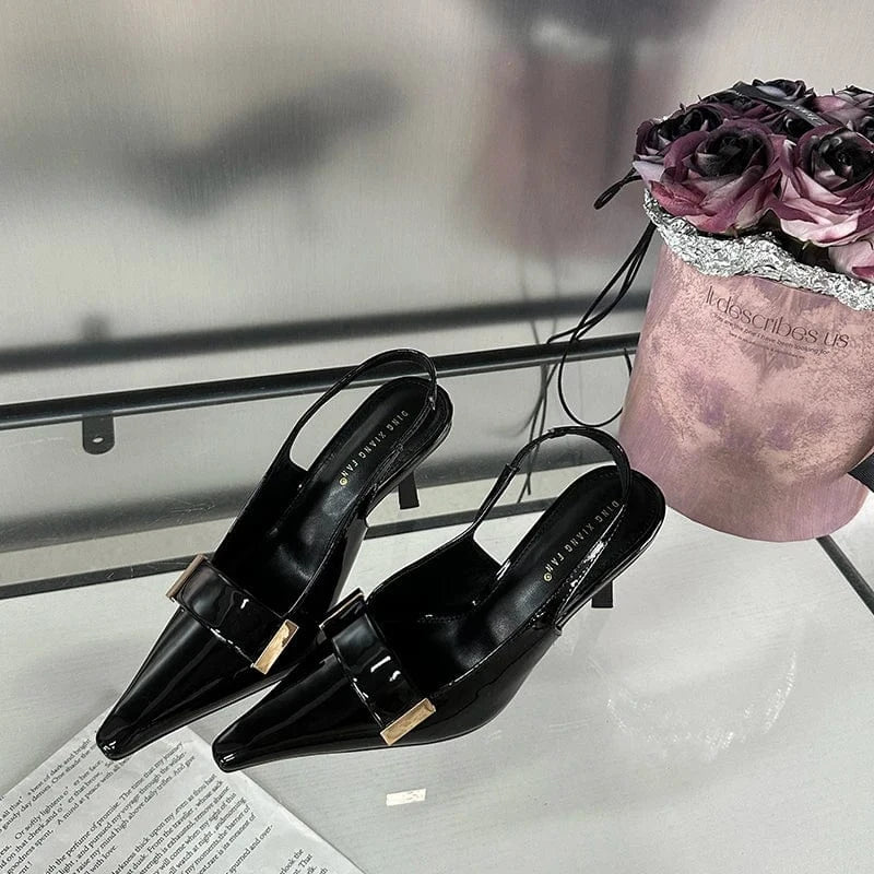 Spring/Summer 2024 New pointed patent leather low-cut high-heeled shoes fashion all-match back-empty stiletto sandals