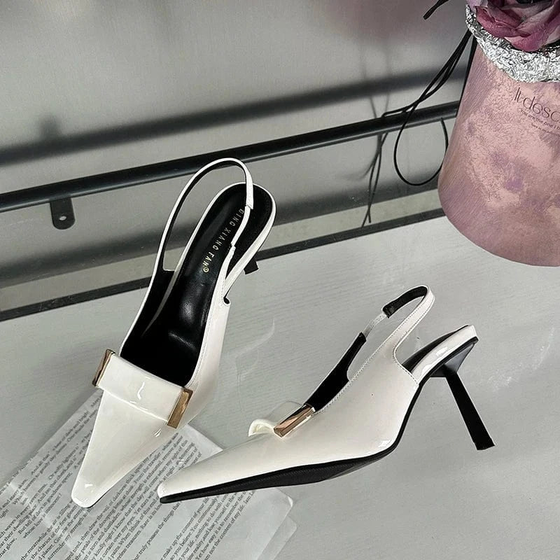 Spring/Summer 2024 New pointed patent leather low-cut high-heeled shoes fashion all-match back-empty stiletto sandals