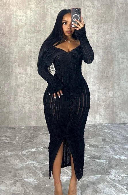 Spring Summer Casual Dresses For Women 2024 Off Shoulder Long Sleeve Bodycon Maxi Dress Elegant Ladies Sexy Ruffle Long Dress