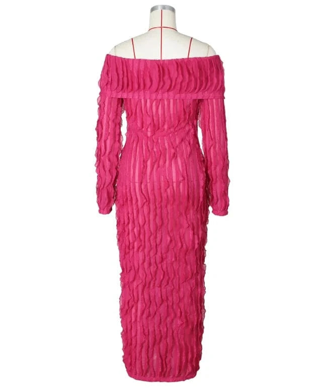 Spring Summer Casual Dresses For Women 2024 Off Shoulder Long Sleeve Bodycon Maxi Dress Elegant Ladies Sexy Ruffle Long Dress