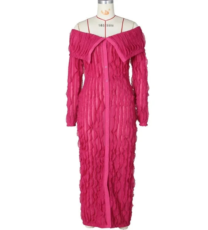 Spring Summer Casual Dresses For Women 2024 Off Shoulder Long Sleeve Bodycon Maxi Dress Elegant Ladies Sexy Ruffle Long Dress