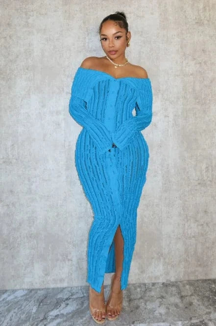 Spring Summer Casual Dresses For Women 2024 Off Shoulder Long Sleeve Bodycon Maxi Dress Elegant Ladies Sexy Ruffle Long Dress