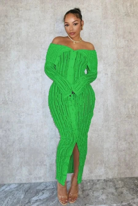 Spring Summer Casual Dresses For Women 2024 Off Shoulder Long Sleeve Bodycon Maxi Dress Elegant Ladies Sexy Ruffle Long Dress