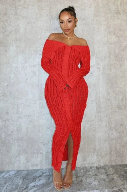 Spring Summer Casual Dresses For Women 2024 Off Shoulder Long Sleeve Bodycon Maxi Dress Elegant Ladies Sexy Ruffle Long Dress