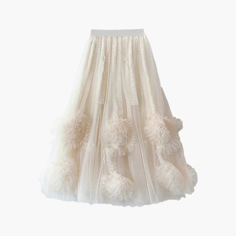 Spring Summer Hot Sale Floral Patchwork Mesh Skirts for Women Luxury French Ball Gown Tutu Tulle Skirt Princess Fairy Faldas
