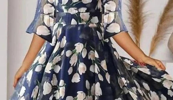 Spring Summer Women's Clothing New Casual V-neck Half Sleeve Floral Flower Dress