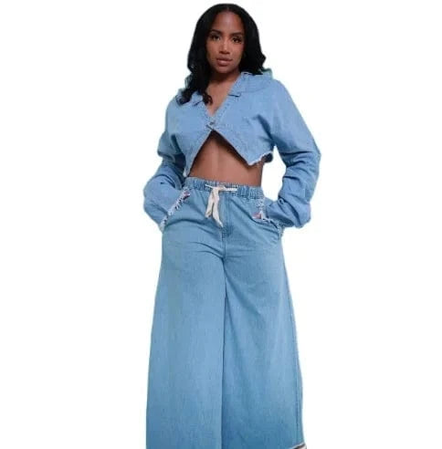 Spring two piece set women clothing 2023 denim style fashion women's jean jacket set