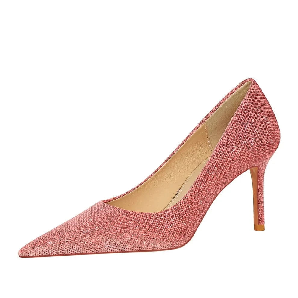 Spring Women Stilettos Luxury Shiny Suede Solid Color Mujer Zapatos Pointed-toe Large Size High Heels Pumps Ladies Banquet Shoes