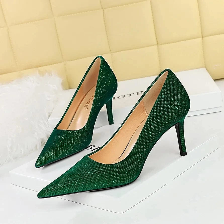Spring Women Stilettos Luxury Shiny Suede Solid Color Mujer Zapatos Pointed-toe Large Size High Heels Pumps Ladies Banquet Shoes