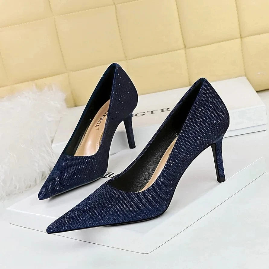 Spring Women Stilettos Luxury Shiny Suede Solid Color Mujer Zapatos Pointed-toe Large Size High Heels Pumps Ladies Banquet Shoes