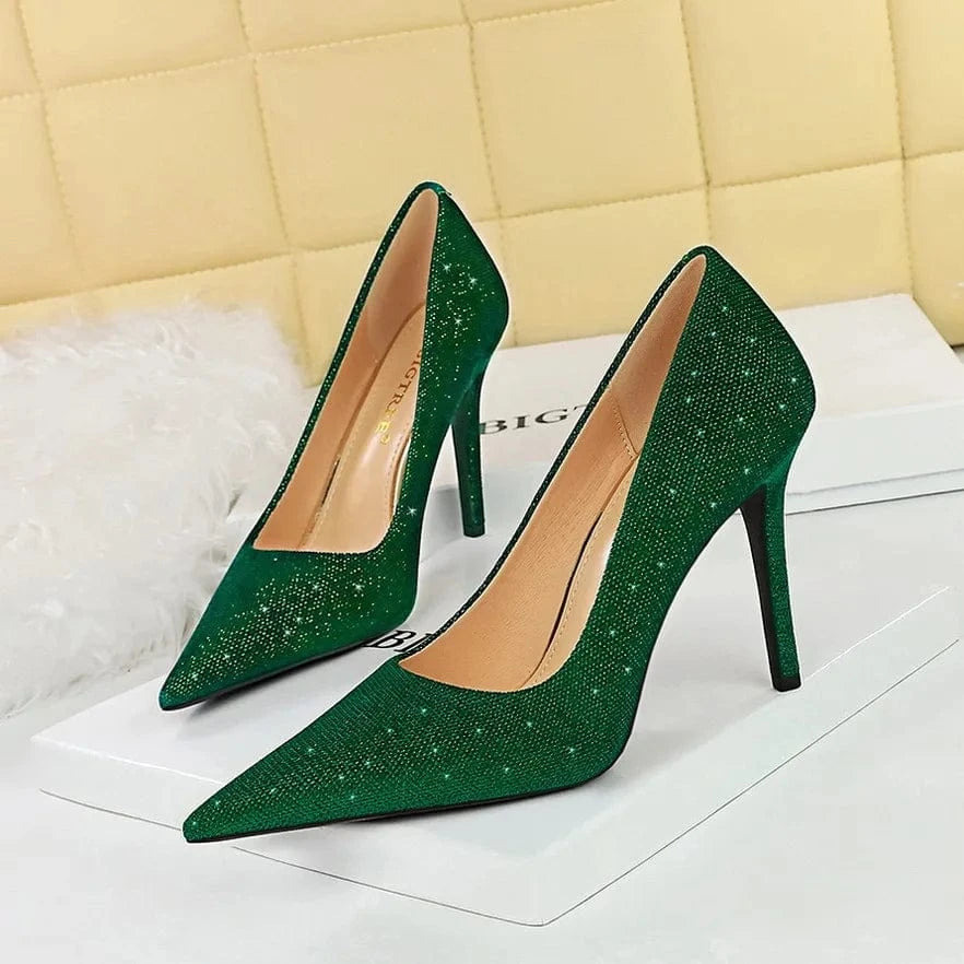 Spring Women Stilettos Luxury Shiny Suede Solid Color Mujer Zapatos Pointed-toe Large Size High Heels Pumps Ladies Banquet Shoes