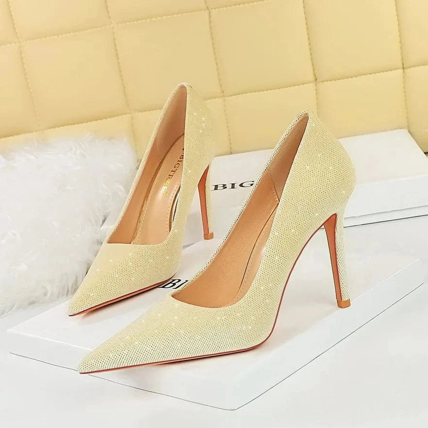 Spring Women Stilettos Luxury Shiny Suede Solid Color Mujer Zapatos Pointed-toe Large Size High Heels Pumps Ladies Banquet Shoes