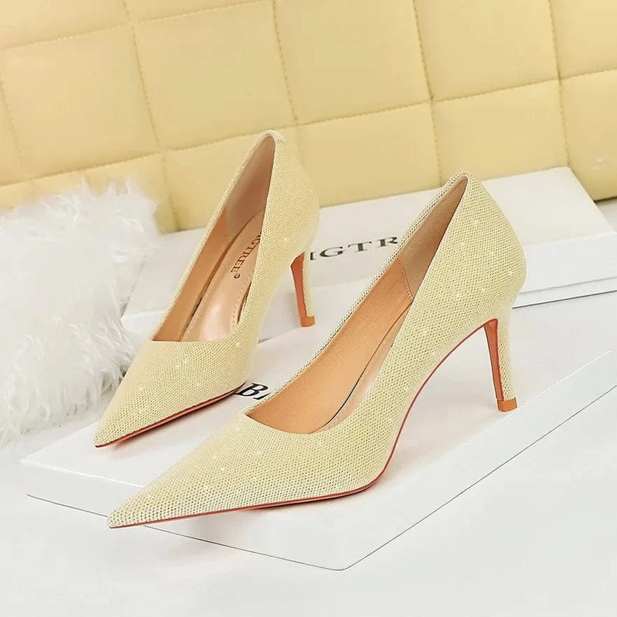 Spring Women Stilettos Luxury Shiny Suede Solid Color Mujer Zapatos Pointed-toe Large Size High Heels Pumps Ladies Banquet Shoes