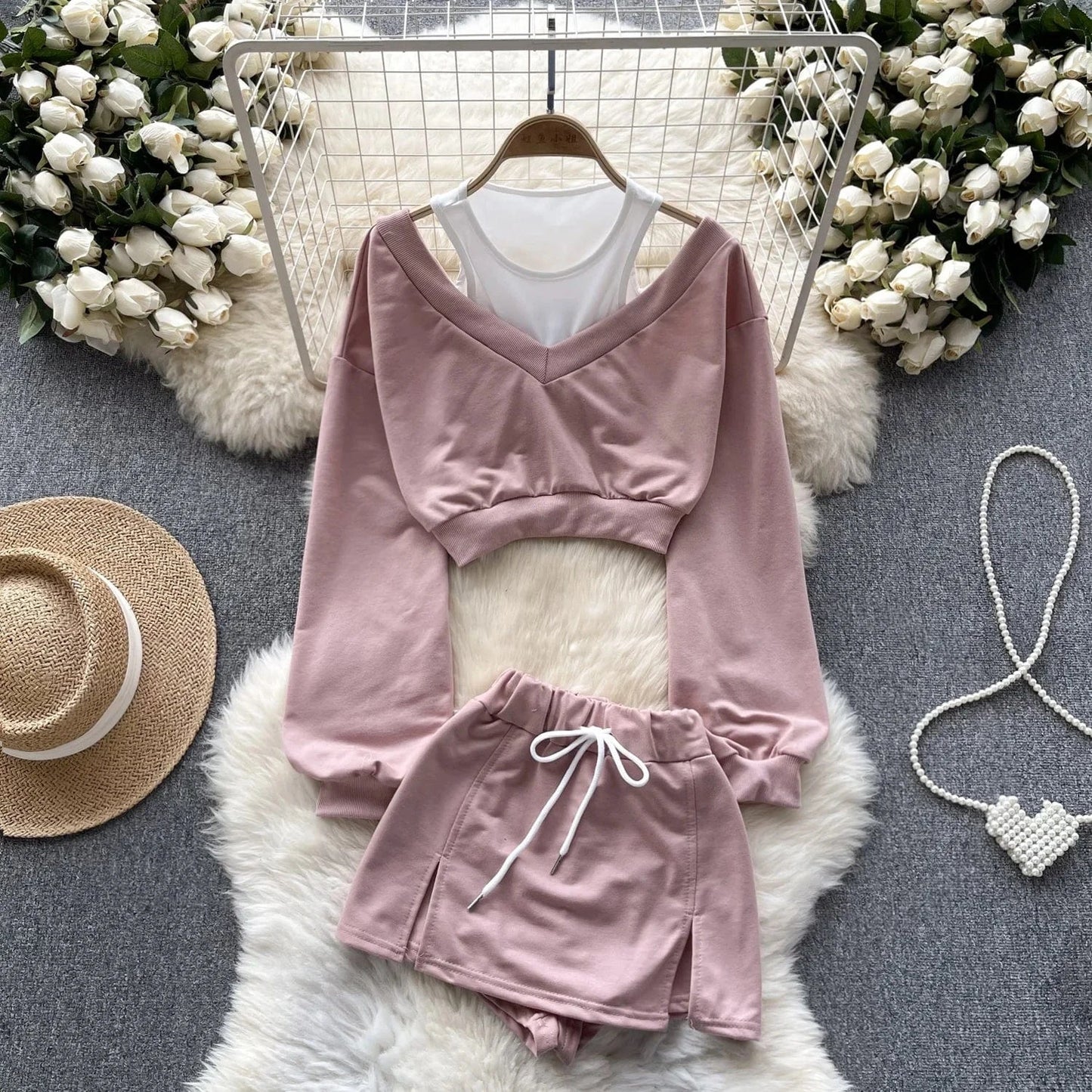 Spring Y2k Sport 2 Piece Set For Women Crop Top And High Waist Shorts Set Sweat Suits Wholesale