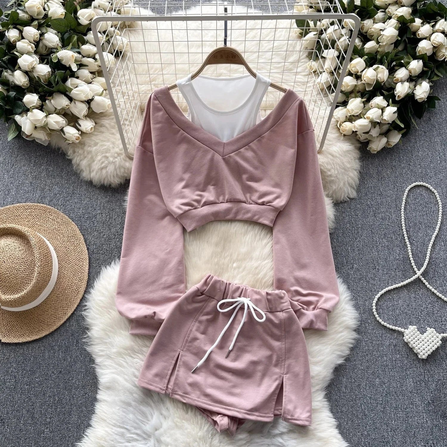 Spring Y2k Sport 2 Piece Set For Women Crop Top And High Waist Shorts Set Sweat Suits Wholesale