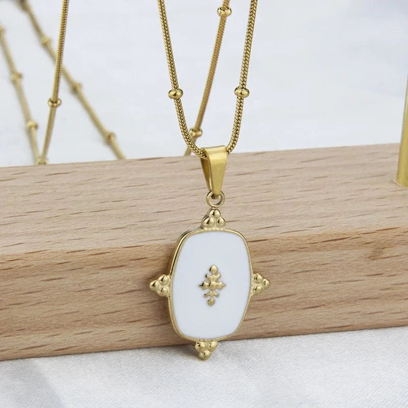 square / 04 Fashion New In Custom Candy Color Stainless Steel Jewelry Set 18k Gold Plated Waterproof Pendant Necklace Earrings For Women