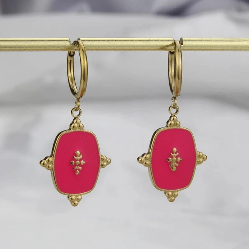 square / 07 Fashion New In Custom Candy Color Stainless Steel Jewelry Set 18k Gold Plated Waterproof Pendant Necklace Earrings For Women