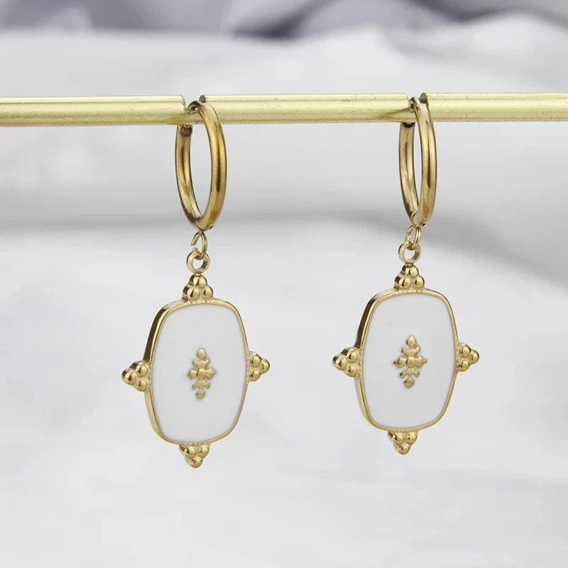 square / 09 Fashion New In Custom Candy Color Stainless Steel Jewelry Set 18k Gold Plated Waterproof Pendant Necklace Earrings For Women