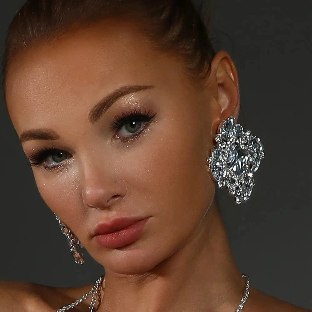 Square Crystal Ear Clips Earrings Statement Exaggerated Rhinestone Earrings Clip No Pierced Jewelry