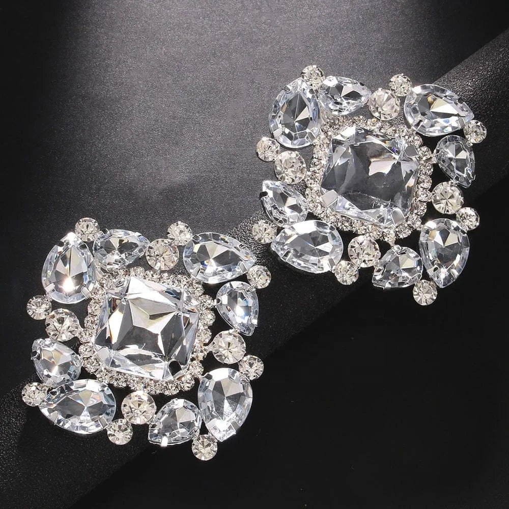 Square Crystal Ear Clips Earrings Statement Exaggerated Rhinestone Earrings Clip No Pierced Jewelry