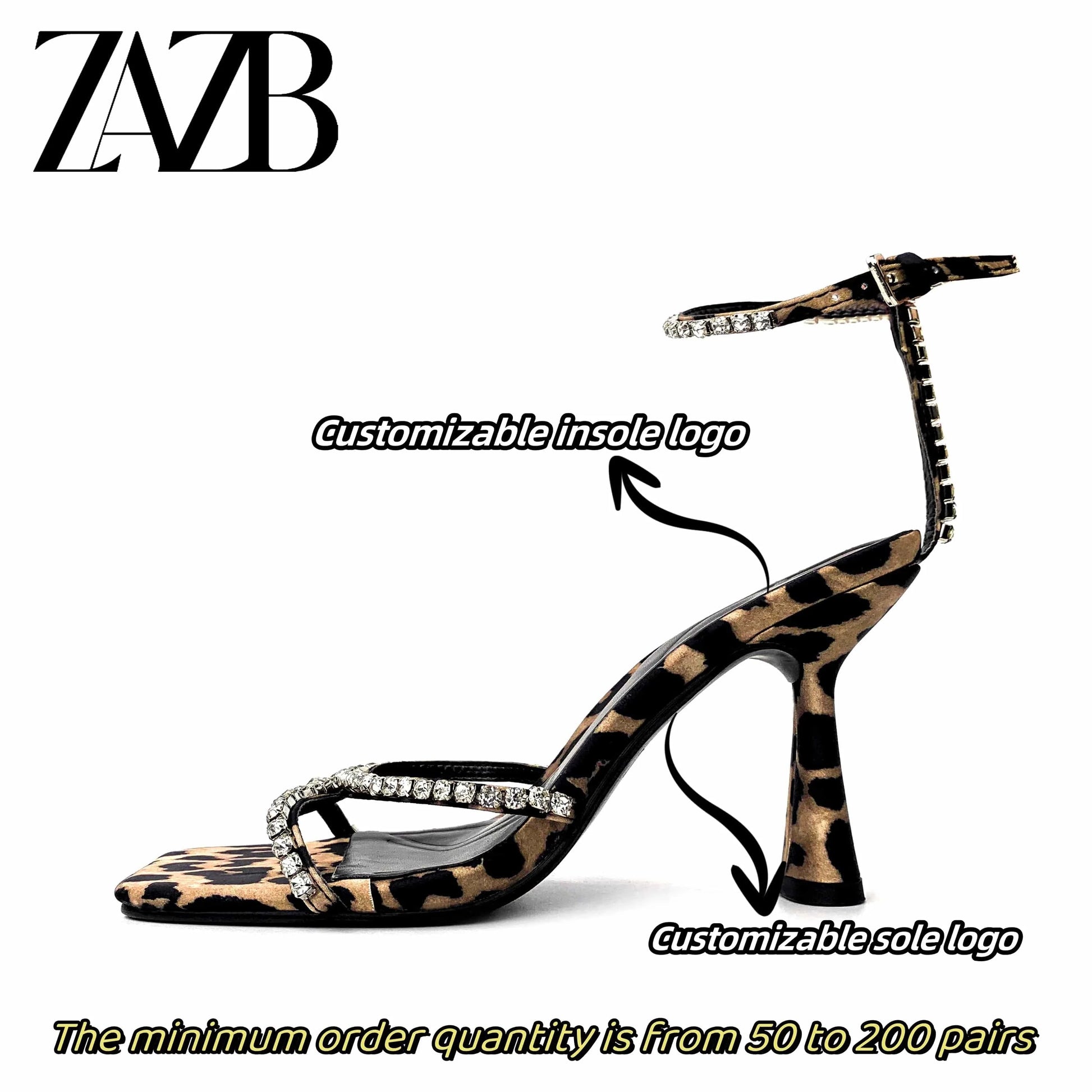 Square head Rhinestone Leopard Print Luxury for ladies high heel shoes women sandal party Pumps sexy stiletto fashion heels