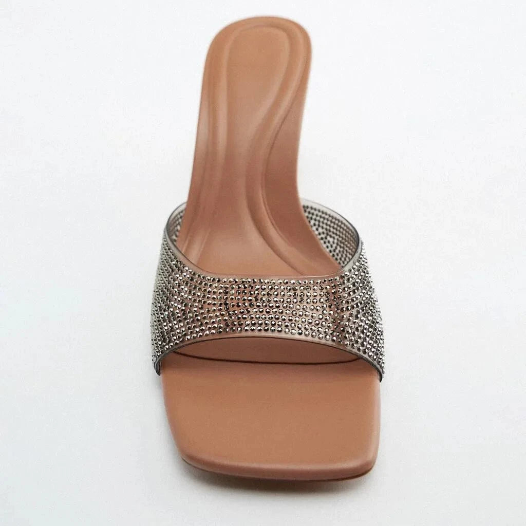 Square head summer Luxury rhinestone for ladies high heel shoes women sandal fashion stiletto beach jelly heels party Pumps
