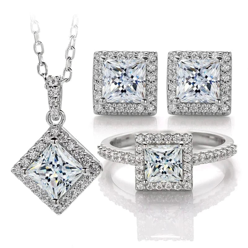 square moissanite jewelry set 925 sterling woman earring necklace ring jewelry set fancy shape gold plated moissanite silver jewelry