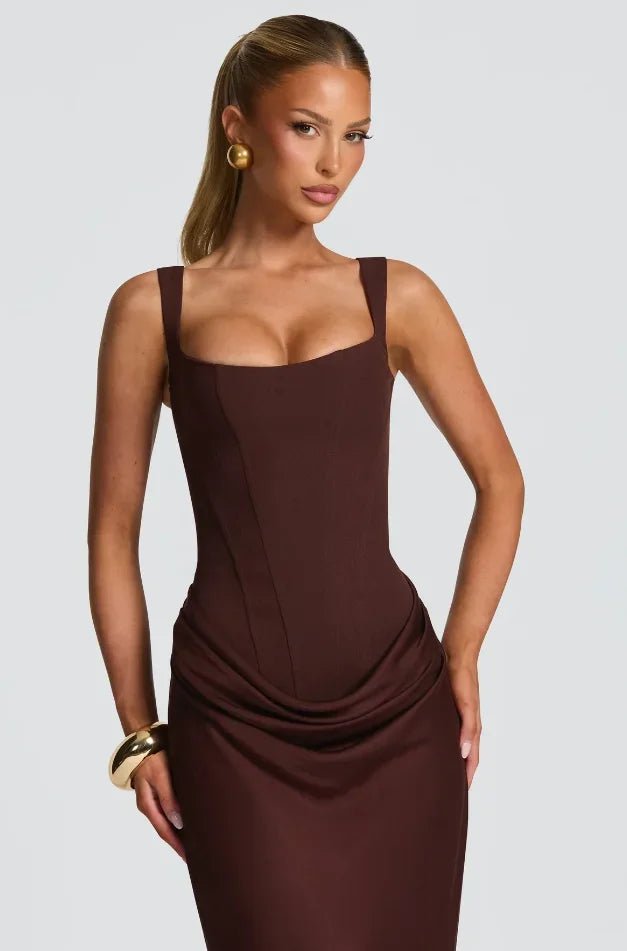 Square Neck Pleated Dress - SN Wigs & More