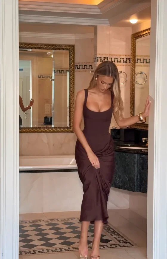 Square Neck Pleated Dress - SN Wigs & More