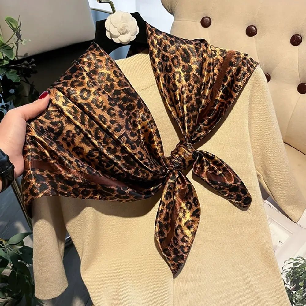 Square Satin Scarf + Leopard Print Design + Bandana Style Neck Scarf For Everyday Wear - SN Wigs & More