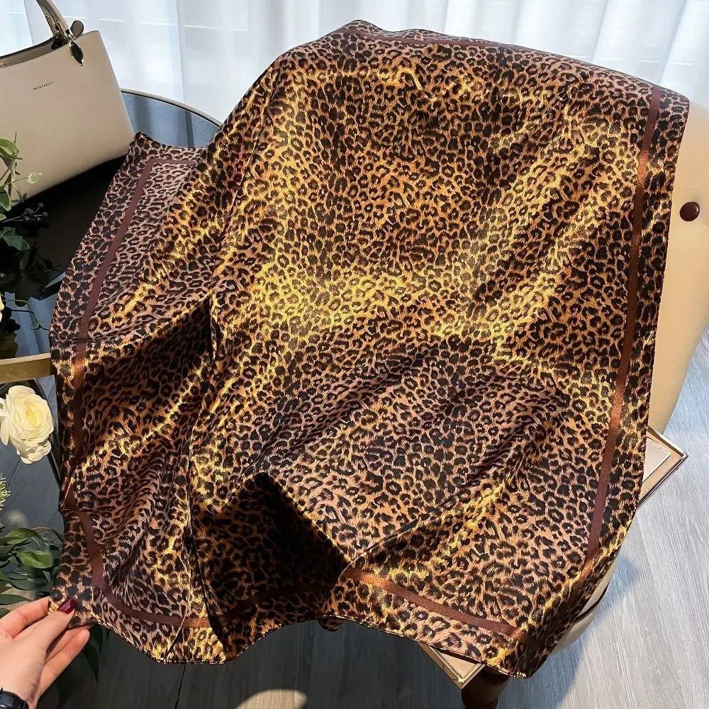 Square Satin Scarf + Leopard Print Design + Bandana Style Neck Scarf For Everyday Wear - SN Wigs & More