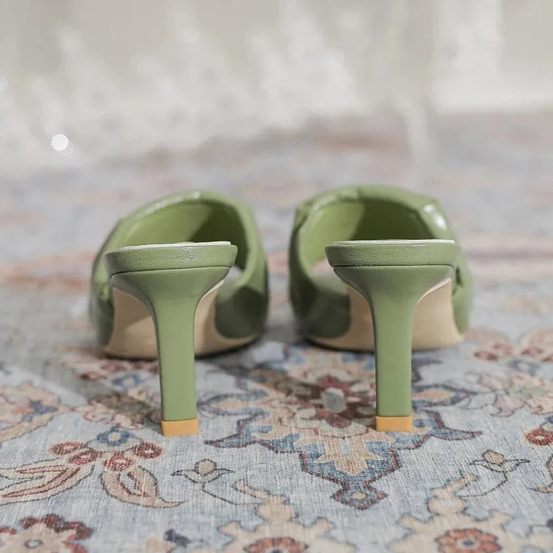 Square-toe Mid Heel Sandal Slipper Summer Outside Pump Sandals for Women and Ladies