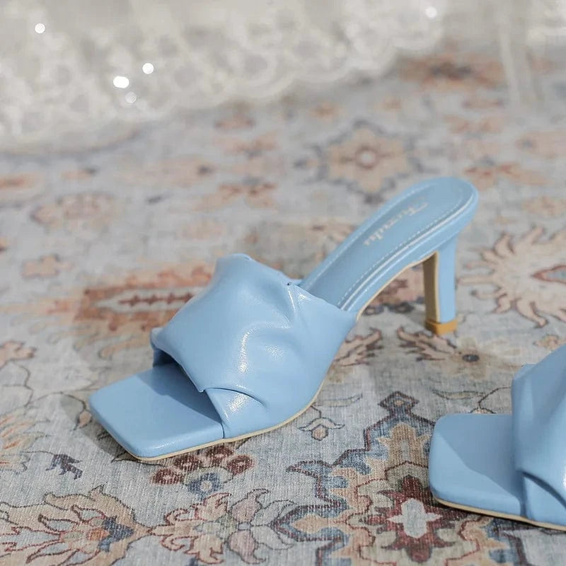 Square-toe Mid Heel Sandal Slipper Summer Outside Pump Sandals for Women and Ladies