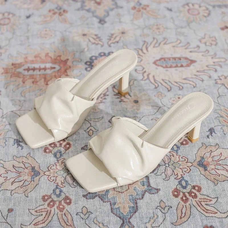 Square-toe Mid Heel Sandal Slipper Summer Outside Pump Sandals for Women and Ladies